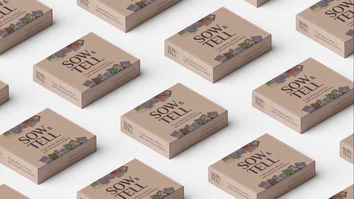Sow and Tell kit packaged as a compact kraft box, shown as a product mockup, portable and easy to carry
