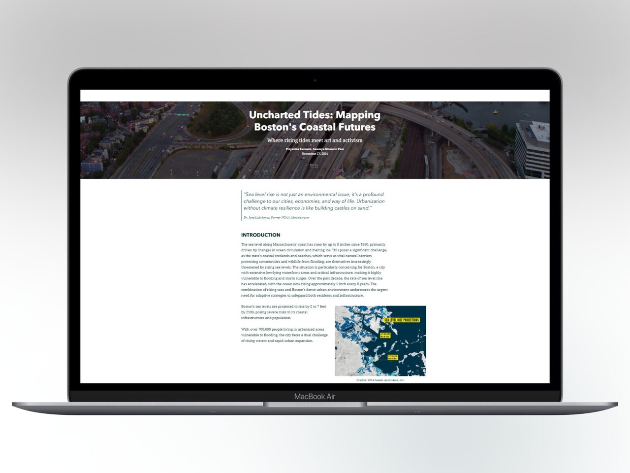 Uncharted Tides — ArcGIS StoryMap shown on a MacBook
