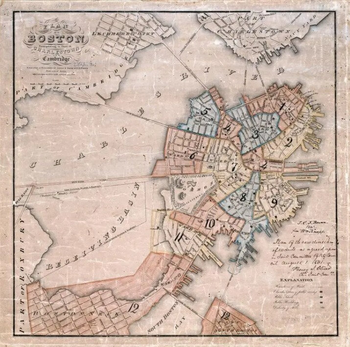 An 1826 map of Boston showing the Mill Pond and Receiving Basin area before it was filled in