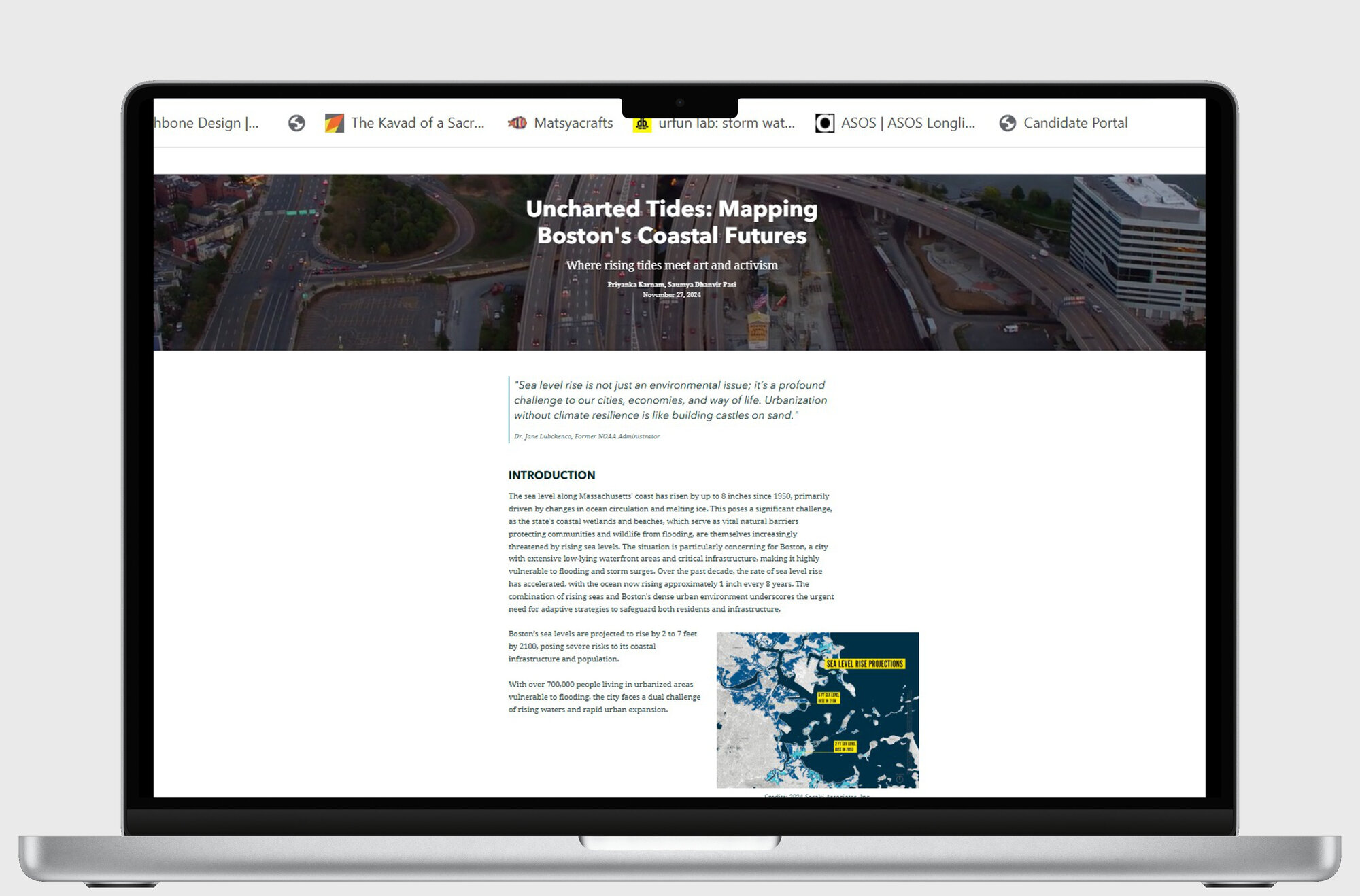 Laptop mockup showing the Uncharted Tides ArcGIS StoryMap